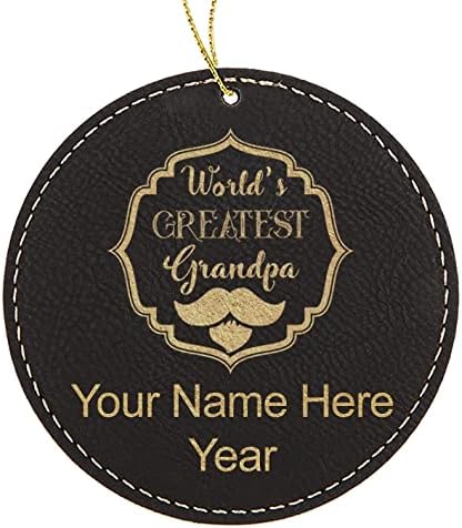 Miniatura 5 de LaserGram Personalized Christmas Ornament, World's Greatest Grandpa, Faux Leather, Custom Laser Engraved Gift Idea (Round Shape, Black with Silver)