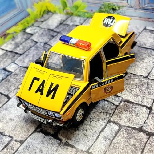 Image of 1:24 Diecast Metal Car Model Police Taxi Toy Cars for Kids Pull Back Openable Doors with Light Sound. (Yellow)