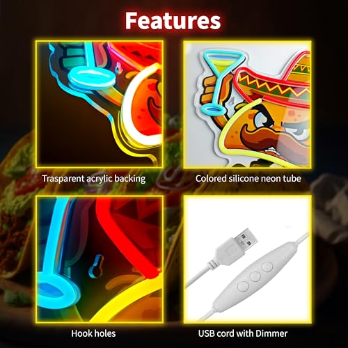 Image of Tacos Neon Sign for Wall Decor,Dimmable Led Tacos Neon Light for Mexican Restaurant Decor Mexican Burritos Led Light Neon Light for Shop Restaurant Window Fast Food Shop Wall Decoration