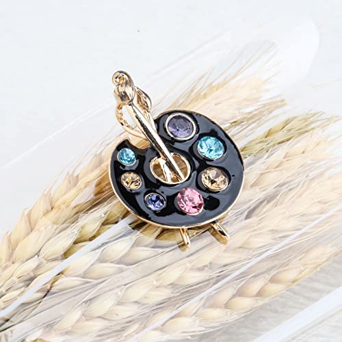 Image of UJIMS Painter Palette Brooch Pin Artist Painter Gift Jewelry Art Teacher Gift Paint Brush Rhinestone Lapel Pin for Men Women