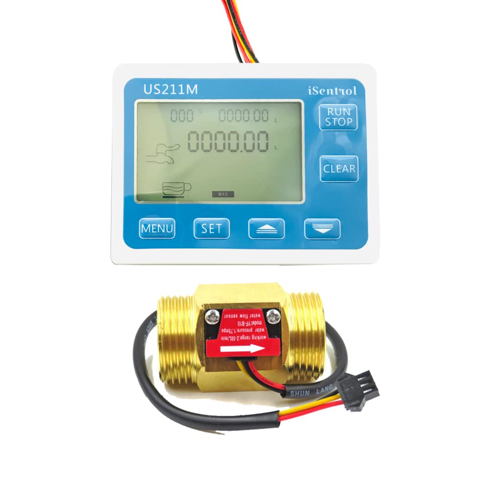 Digital Water Flow Meter with Fine Brass G1 2-50L/min Hall Water Flow Sensor Reade