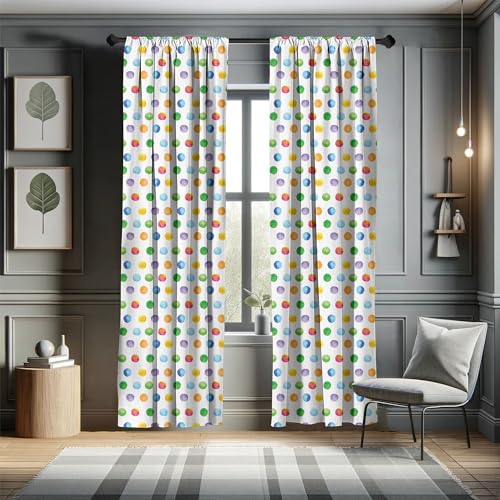 Ambesonne MICP_50057_56X84 Watercolor Window Curtains, Abstract Brush Stroke Polka Dots Grunge Geometric Pattern Spotted Background, Lightweight Decor 2-Panel Set thumb #4
