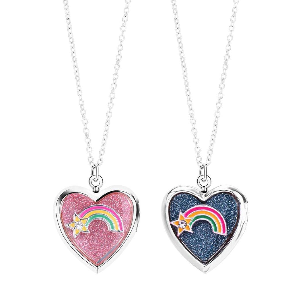 Angelluck Heart Shaped Locket Pendant Necklace for Women Love Heart Rainbow Photo Necklace That Can Hold Picture Jewelry Gifts heart locket necklace that holds pictures