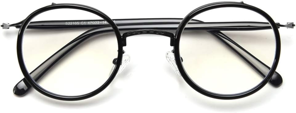 Retro Style Vintage Round Glasses Frame Acetate Clear Lens Optical Eyewear Black With Clear image 2 of 9 B08LQP166F