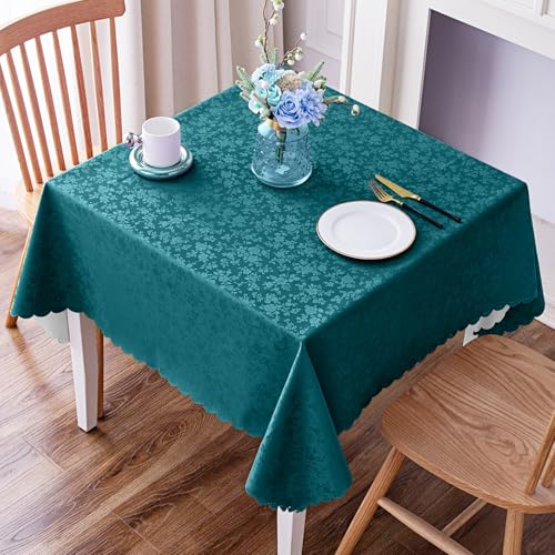 Image of Smiry Square Table Cloth, Waterproof Heavy Duty Vinyl Tablecloths, Wipeable Washable Table Cover for Kitchen and Dining (Emerald Green, 60 inch X 60 inch)