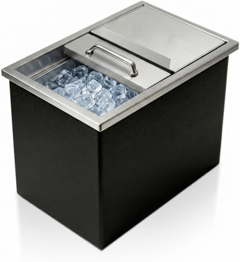 Drop in Ice Chest, 55 Qt Stainless Steel Ice Cooler, Commercial Ice Bin with Easy-Remove Lid, 18" L x 12" W x 15" H Cooling Bins with Full Drain Assembly for Patio Kitchens & Ice Bars, Beer Storage