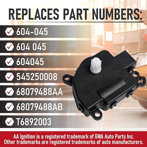 Image of HVAC Air Blend Door Actuator Replacement by AA Ignition - Compatible with Dodge, Jeep, Kenworth, Peterbilt - 2011-2013 Durango, Grand Cherokee, T680, 579 - Replaces 604-045, 68079488AA, 68079488AB