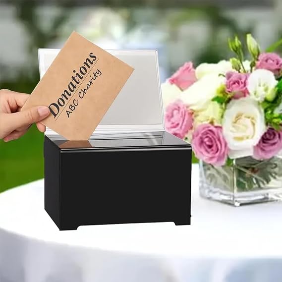Black Acrylic Donation Box with Lock, Lockable Suggestion Box with Key
