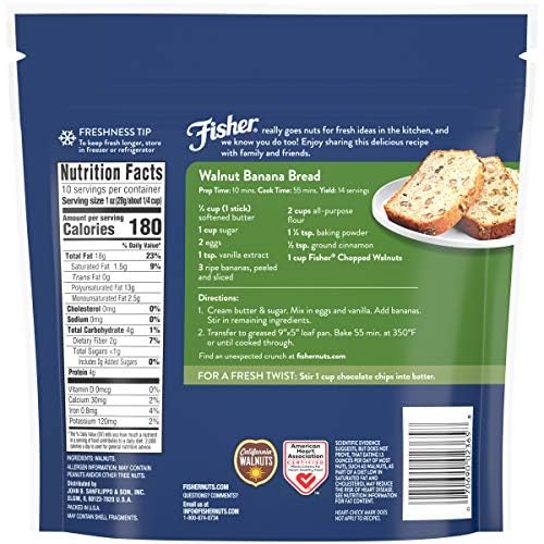 Image of Fisher Chef's Naturals Chopped Walnuts 10 oz, 100% California Unsalted Walnuts for Baking & Cooking, Healthy Snacks for Adults, Resealable Bag, Vegan Protein, Keto Snack, Chopped Nuts, Topping