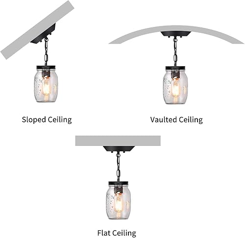 Miniatura 5 de Lámpara colgante de cristal con tarro de masón, 1 luz colgante de isla de cocina, lámpara de granja cerca de techo para cocina, granero, granja,