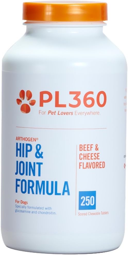 WowPaws Pet Labs PL360 Arthogen Hip Joint Formula for Dogs Beef Cheese Flavor (250 Chewable Tablets)