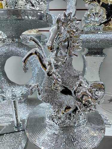 DEENZ Chrome Crushed Diamond Horse With Baby Crystal Jewel Ornament Statue Shelf Home Décortion Bedroom Living Room (Silver)