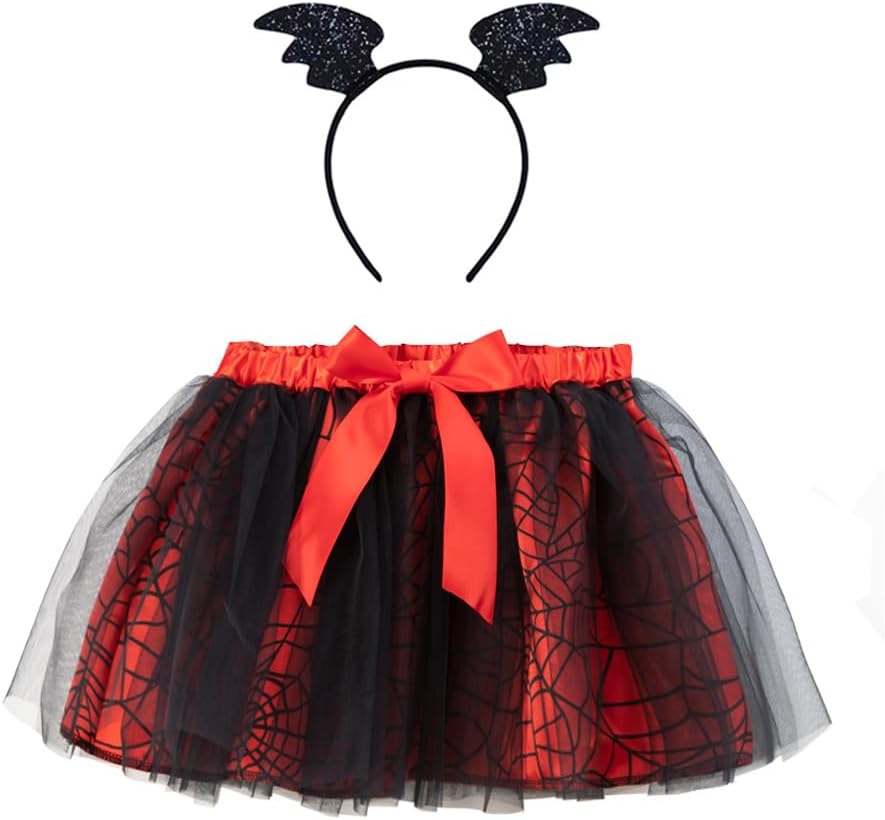 Girls Layered Tutu Skirt with Headband Layered Tulle Ballet Dance Skirts Ribbon Tiered Birthday Party Princess Dress