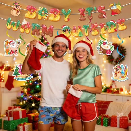 Image of Gameza Tropical Christmas Party Decorations - 10PCS Baby It's Warm Outside Party Hanging Swirls Decor Set, Summer Santa in July Holiday Christmas Vacation Supplies