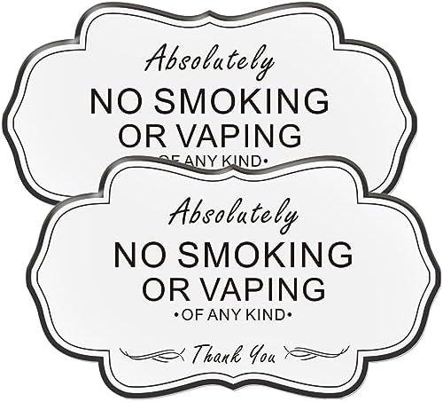 Absolutely No Smoking Vaping of Any Kind Signs,(2 Pack) RAMIEYOO Designer Acrylic Smoke Free Signs,Double Sided Tape,Easy Installation,Great for Home,Buiness,Indoor/Outdoor Use (WHITE)