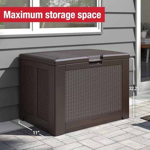 Image of Rubbermaid Medium Resin Outdoor Storage Deck Box (74 Gal) Weather Resistant Brown Deck Organization for Home /Backyard /Pool Chemicals /Toys /Garden Tools /Porch /Patio Cushions