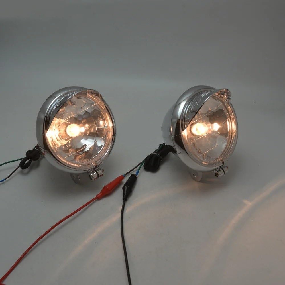 Moto Phare Moto Feux Phare De Moto Universel Chromé/Noir ABS Phare Antibrouillard Éclairage De Pièces De Rechange 12V(1 Piece Chrome)