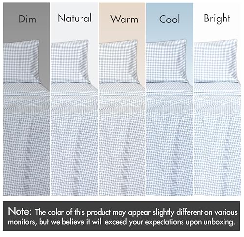 Image of RUVANTI 100% Cotton Percale Sheets Full Size, Houndstooth | Crisp Cooling, Deep Pocket 16 inch, Soft Breathable & Durable, Hotel-Style 4 Piece Set, For Hot Sleepers