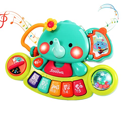 Zooawa Multifunctional Musical Elephant Keyboard Piano Toy, Educational Learning Toy Machine Gift Set for 6 Months Toddlers Infants Boys and Girls with Flashing Lights Sounds - Colorful
