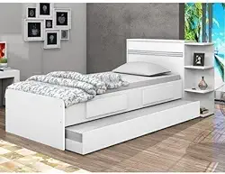 Conjunto Cama Solteiro Jade com Baú 2 Gavetas e Cama Auxiliar Siena Móveis Branco