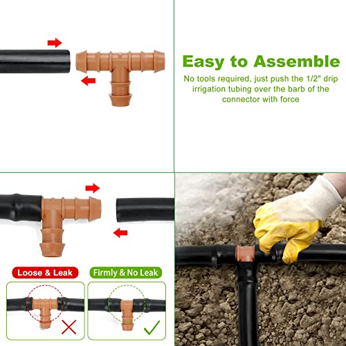 24 Pcs Drip Irrigation Kit, 1/2 Inch Drip Irrigation Tubing Fittings Parts, Irrigation Hose Barbed Connectors, Including 6 Tees 6 Elbows 6 Couplings 6 End Plugs #TOP2