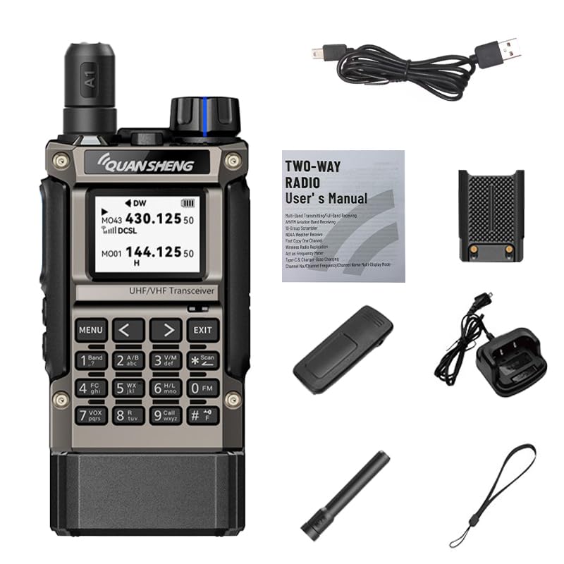 Quansheng UV-K1(8) Mini Walkie Talkie for Adults Long Range Type-C Charger 2500mAh AM/FM Multi-Band Transceiver Handheld Two Way Radios with Flashlight Li-ion Battery and Charger