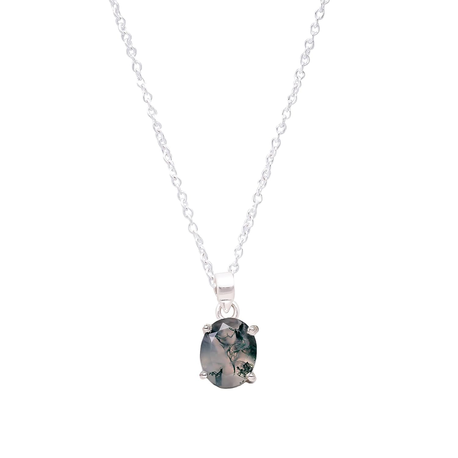 Moss Agate Cut Crystals Pendant Necklace, Natural Brilliant Gemstone, Healing Crystals, 925 Sterling Silver Women Jewelry 18 inch - Image 4