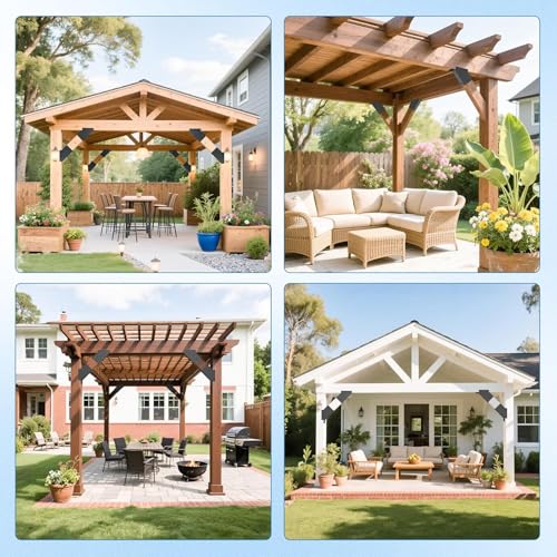 Kit de 4 soportes angulares de esquina de 45 grados para pérgola, conectores resistentes para postes y vigas de madera, bordes de escritorio, pérgolas y cenadores, kit DIY miniatura 6