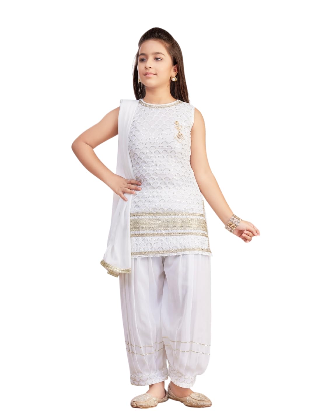 AarikaGirls Ethnic Wear Black Colour Sequin Embroidery/Lace Work Georgette Kurti Patiala Set With Dupatta