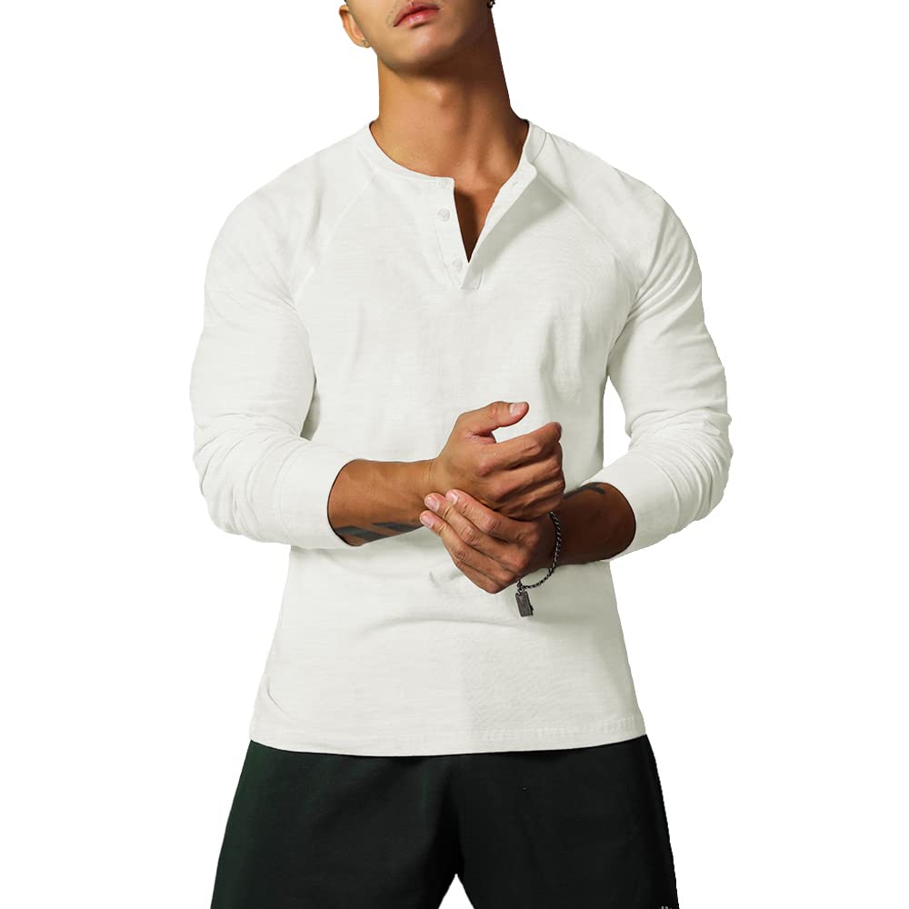 Ychnaim Hombres Slub Henley Camisetas Casual Manga Larga Suave Confort Regular Fit