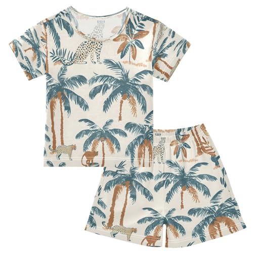 senya Short Sleeve Pajamas Sets Summer Cotton Sleepwear Tropical Palm Tree Asian Leopard