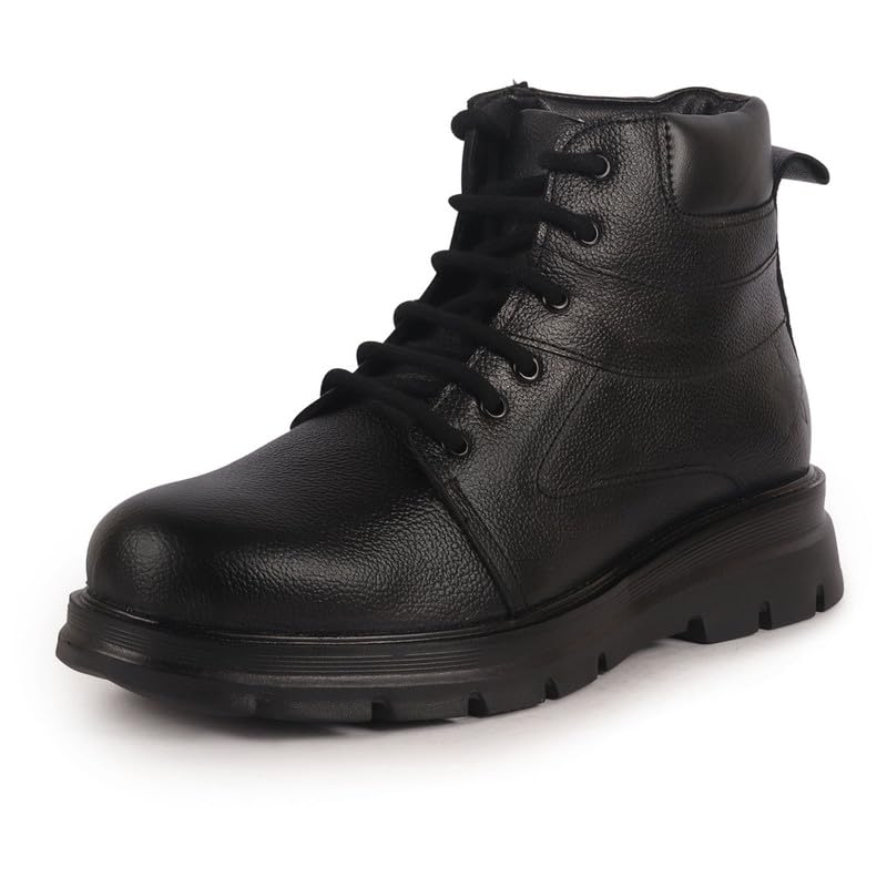 Image of FAUSTO Men Genuine Leather Lace Up Ankle Boots | High Ankle Shoes | Featherlite Memory Cushion Boots | Casual and Work Wear