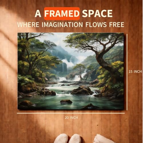 Image of Art Therapy Pcn29 Linen Canvas DIY Paint by Numbers Kit 15 x 20 Inch for Adults and Kids with 2 Set of Acrylic Oil Painting Colors with Brushes for Stress Relief & Home Decoration (Hidden Falls)