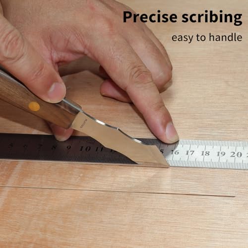 Image of RUITOOL Marking Knife, Long‑Neck Thin Blade Scribing Tool with Dual Grooves for Woodworking - High Carbon Steel Double Beveled Blade (2.6 inch) for Precision Wood Carving & Left /Right Hand Use