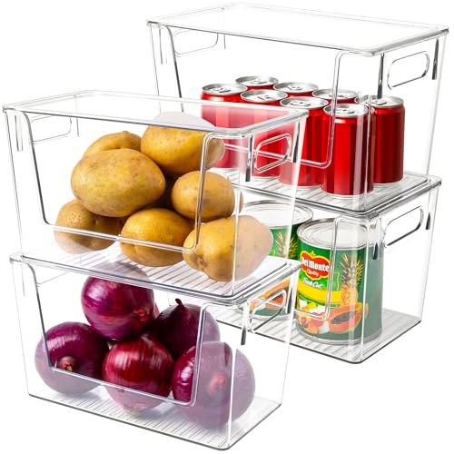 4 Pack Large Stackable Storage Bins, Plastic Container Organizer ...
