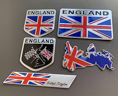 Image of 5pcs Metal UK England Flag Emblem Decal Stickers,British Union Jack Flag Decal Patriotic Badges for Cars Trucks SUV Bumper Window Fender