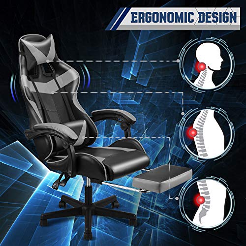 FERGHANA PC Gaming Chair,Racing Chair for Gaming,Computer Chair,E-Sports Chair,Ergonomic Office Chair with Retractable Footrest and Adjustable Headrest and Lumbar Support(Grey) - Thumbnail 6