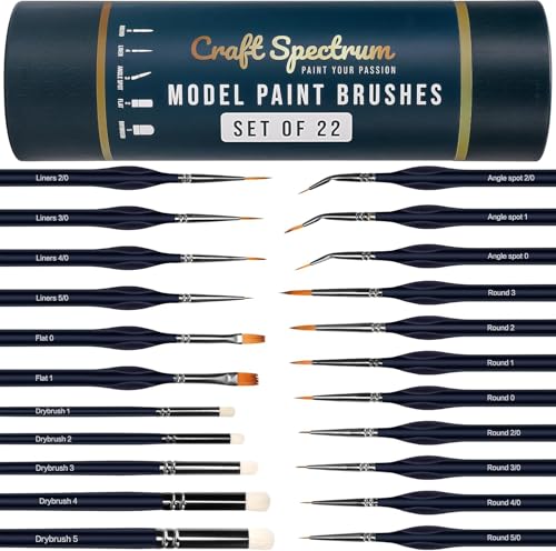 22pc Model Paint Brushes Miniatures Painting Set - 22 Miniature Paint Brushes For Acrylic Painting Drybrush Set & Modelling Paintbrushes For Art - Small Paintbrush Painter Gifts & Art Gifts