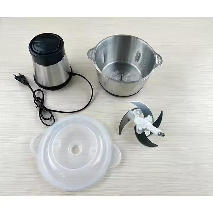 Image of Electric Meat Grinder 2L Stainless Steel Electric Meat Chopper Food Processor Machine for Meat, Vegetables, Fruits and Nuts Fruit Mixer Nuts Grinder Blender Fillings Maker