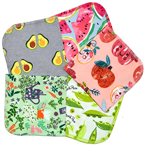 Gina's Soft Cloth Shop Farmers Market Printed Flannel Paperless Towels 1 Ply 12x12 Inches Set of 5- Proudly Made in the USA!