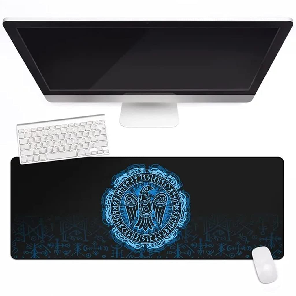 Tapis de souris grand Viking Corbeau pour bureau et maison bleu 23.6"x11.8"