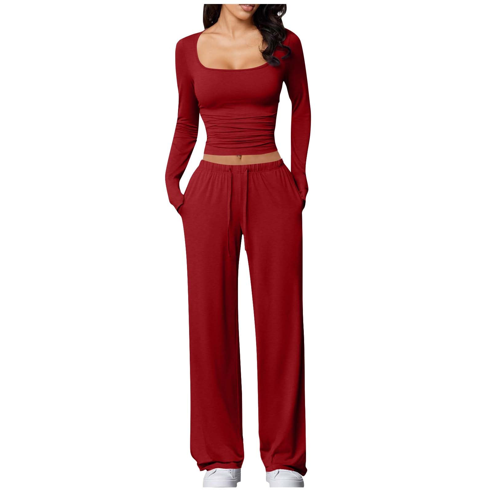 2 Piece Lounge Sets for Women Long Sleeve Wide Leg Tracksuits Casual Loungewear Two Pcs Matching Set Fall