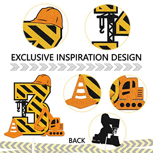 Ohiviaaa Construction 3Rd Birthday Cake Topper For Kids Boy Girl Truck Excavator Forklift Dump Bulldozer Road Roller Engineering Themed Three Year Old Happy Birthday Party Supplies #TOP1