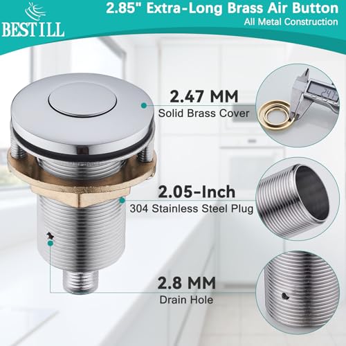 Image of BESTILL Garbage Disposal Air Switch Kit - UL Listed, All Metal Sink Top On /Off Button in Chrome, Compatible with Kohler, Moen and Delta Faucets