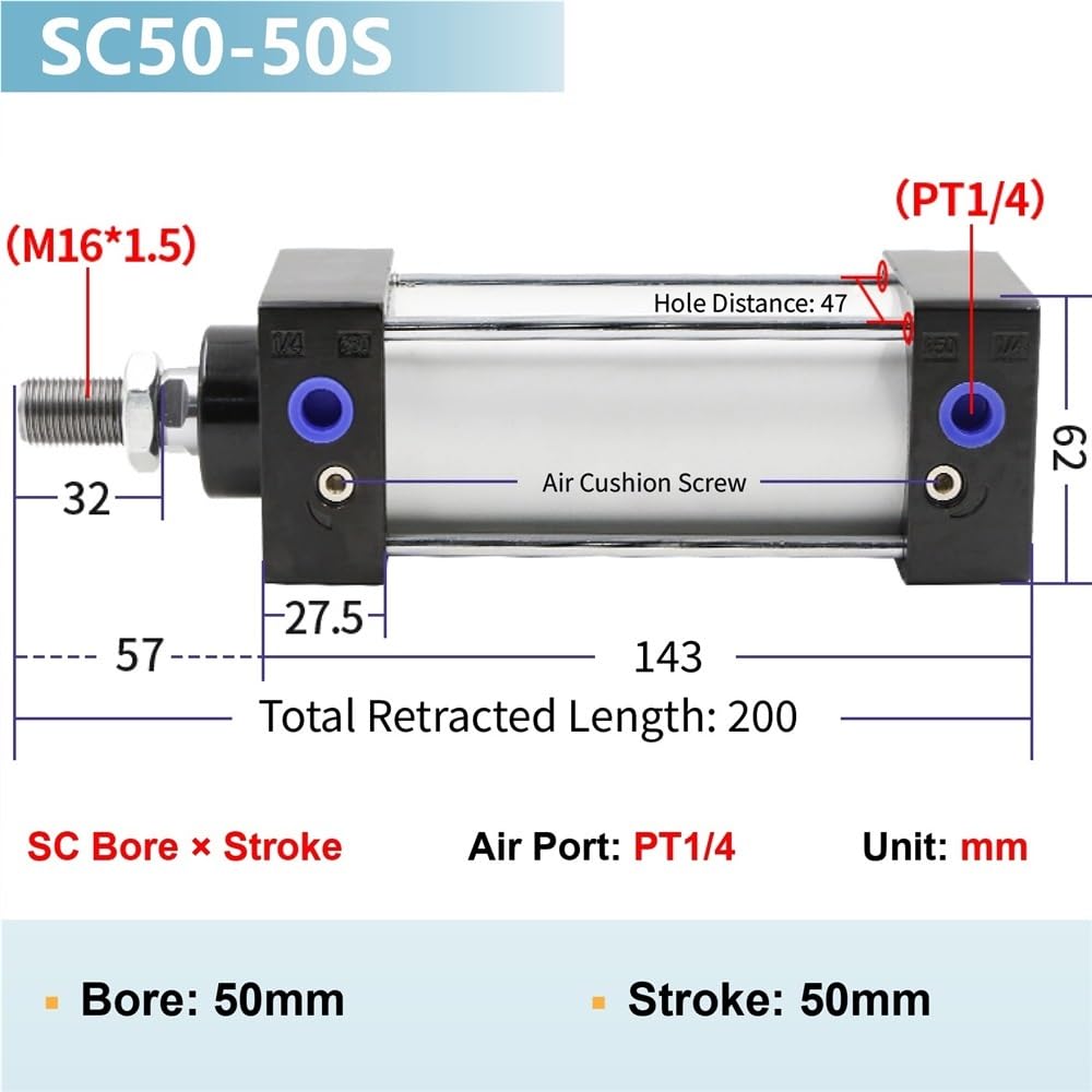 1 Stück Zugstange for Hochleistungs-Luftzylinder, SC50 Standard-Doppelwirkungs-Magnet-Pneumatikzylinder(50mm)