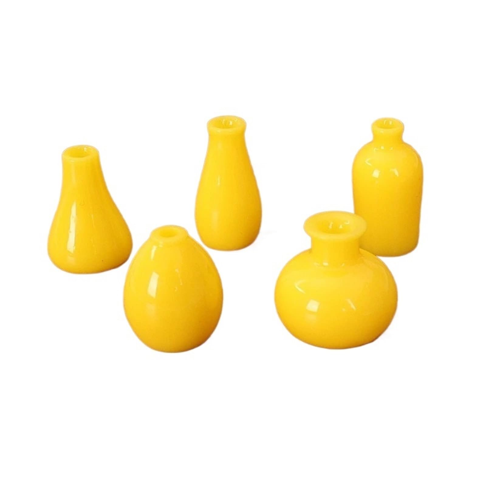 Mini Vase 5Pcs 1:12 Dollhouse Miniature Vase Mini Simulation Set Flower Arrangement Green Plant Pots Model Home Decor(Yellow 5Pcs)