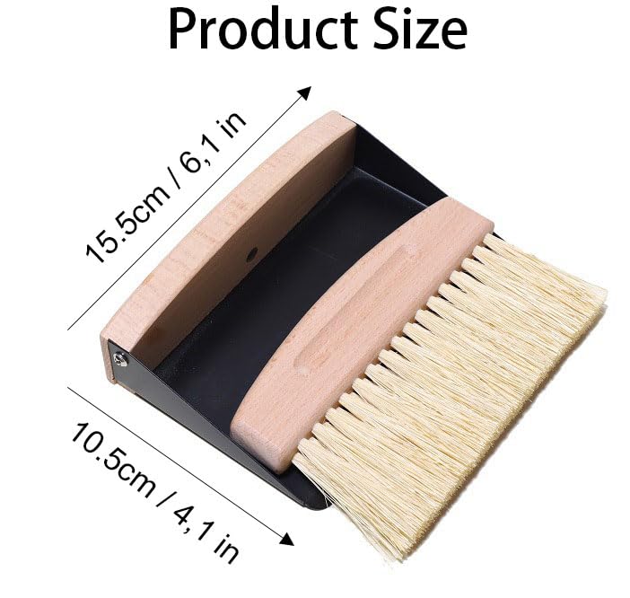 Schaufel und Besen Set,Tischbesen,Tischkehrset aus Holz und Metall,Mini Kehrblech und Handfeger Besen,Nylon Borsten,Schwarz – Bild 3