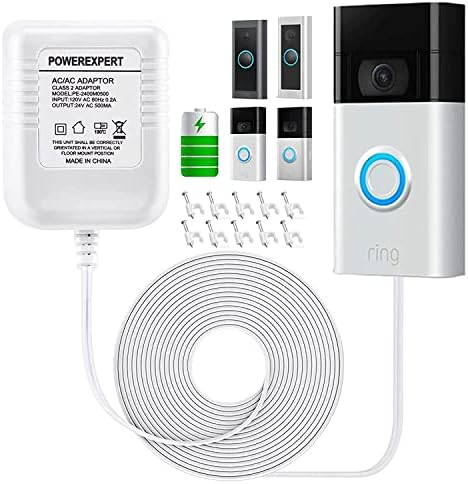 24V Doorbell Transformer for Ring Doorbells, 16.5ft Long C Wire Adapter, Power Supply with Ring, Wyze, Eufy, Nest Hello Doorbells