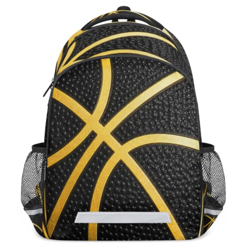 YoCosy Balck Gold Sport Basketball Backpack School Bookbag Laptop Purse Casual Daypack for Teen Girls Women Boys Men College Travel