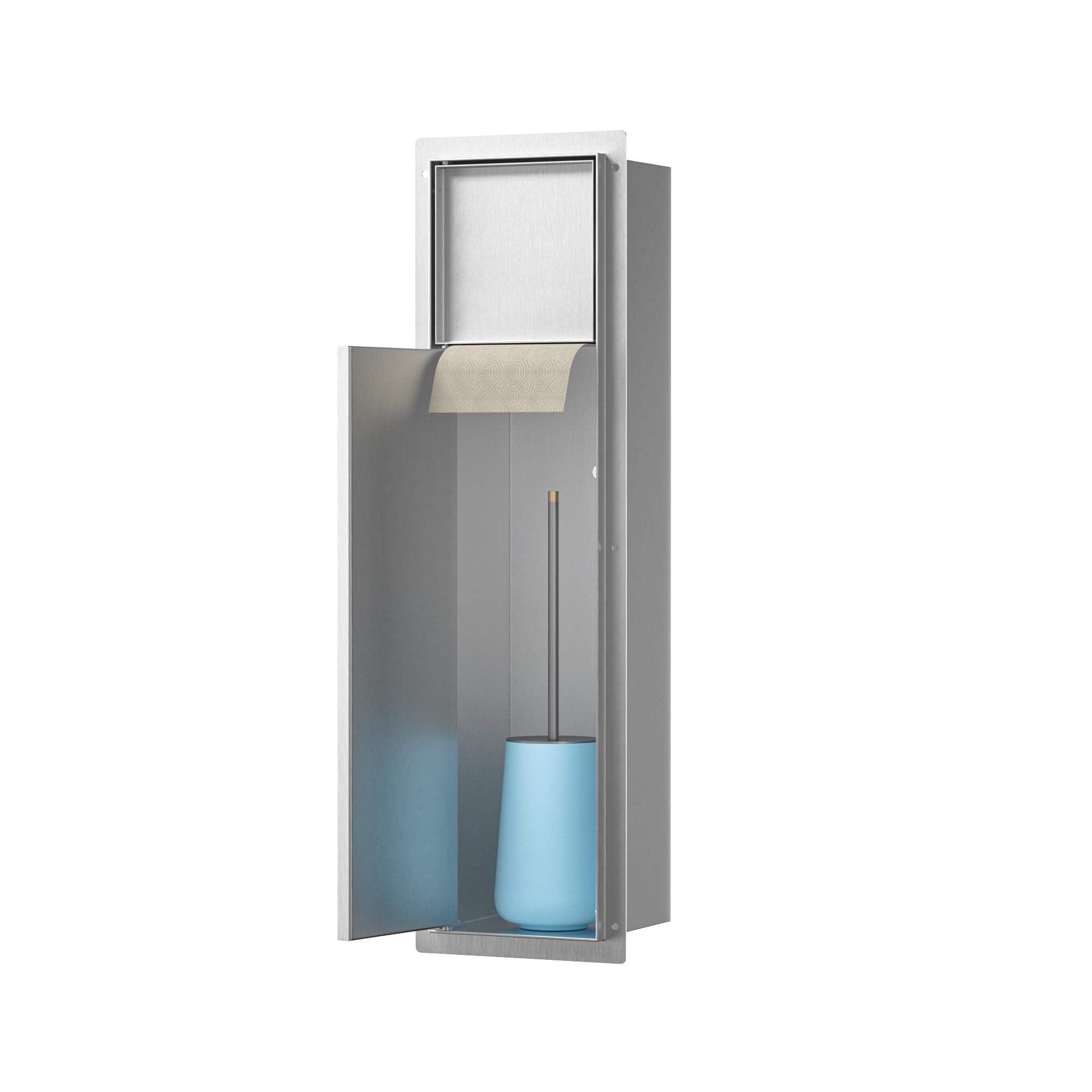 Edelstahl Unterputz Toilettenpapierhalter, Klopapierhalter mit Aufbewahrung Bietet Platz für Neue Rollen/Klobürstengarnitur, WC Papier Halterung für Toilette, 63×15×15cm, Silber